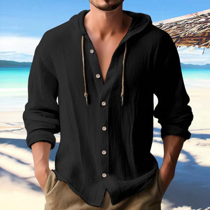 Men’s Laid-back Hooded Button-up Shirt