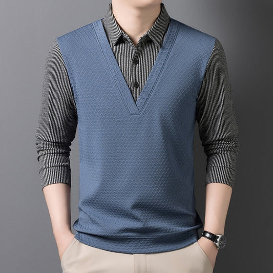 Men's Fake Two-Piece Lapel Pullover