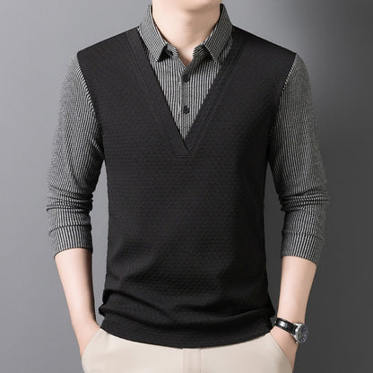 Men's Fake Two-Piece Lapel Pullover
