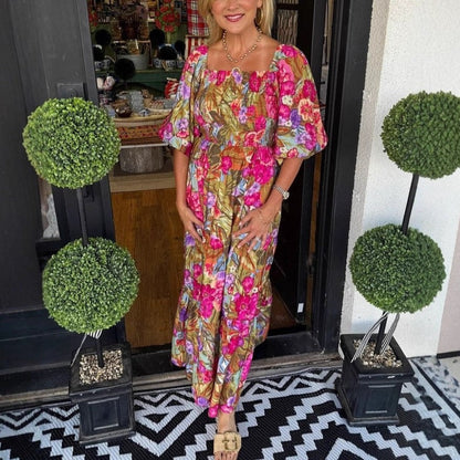 🌞Summer Sale 50% OFF🔥Flower Garden Olive Maxi Dress