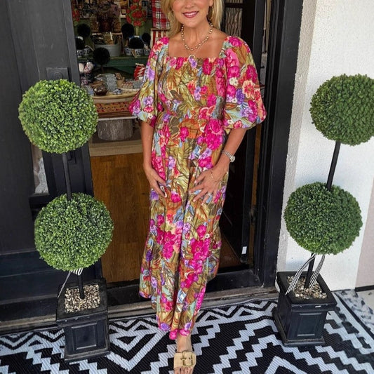 🌞Summer Sale 50% OFF🔥Flower Garden Olive Maxi Dress