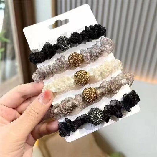 High Stretch Pleated Glitter Mesh Hair Tie
