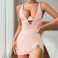 Sexy spaghetti strap lace dress with thong in two-piece set