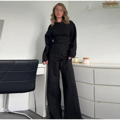 Women’s Slim Fit Sweatshirt & Wide Leg Pants Set