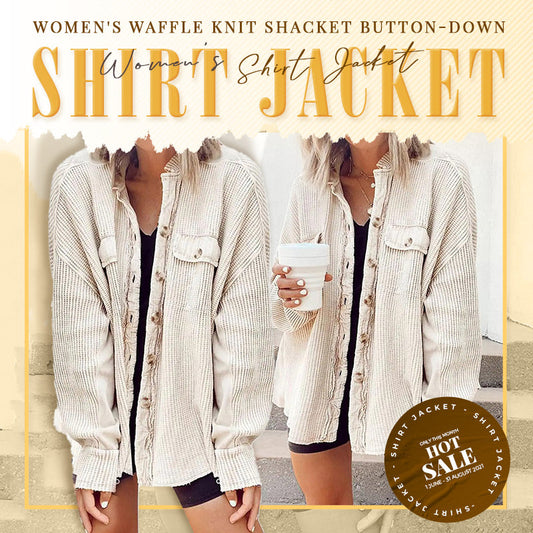 💕🧥Hot Sale 50%OFF🎀Women's Waffle Knit Shacket Button-Down Shirt Jacket