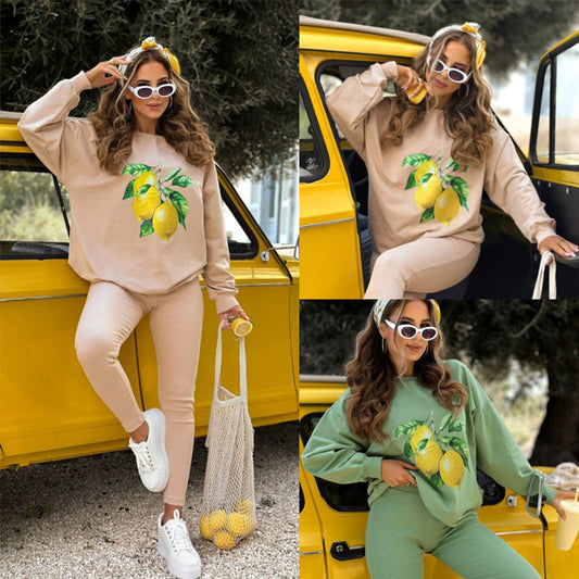 Stylish Print Pullover Hoodie & Pants 2-Piece Set