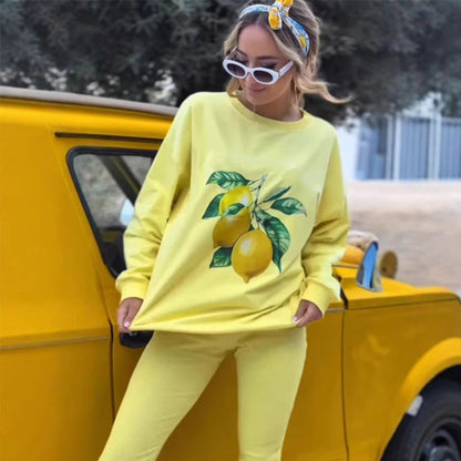 Stylish Print Pullover Hoodie & Pants 2-Piece Set