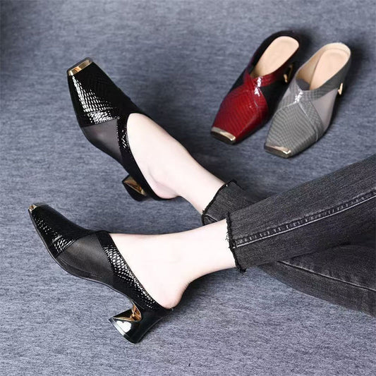 Women's Mesh Block Heel Mules