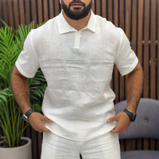 Men's White Lapel Collar T-Shirt