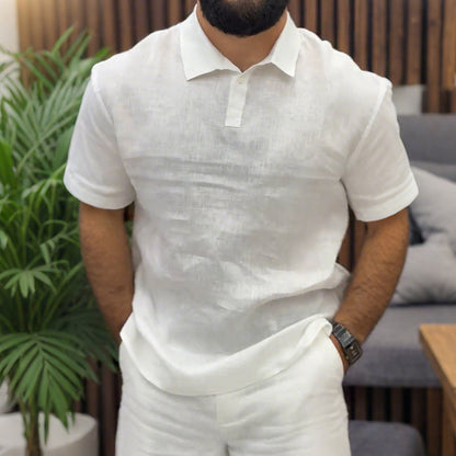 Men's White Lapel Collar T-Shirt