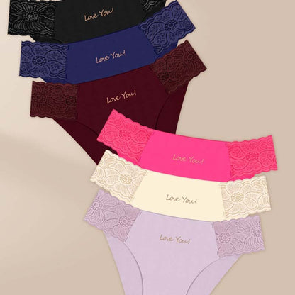 Women's Breathable Letter Print Lace Trim Briefs