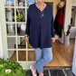 Women's Buttoned V-Neck Short Sleeve Top