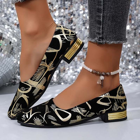 Women's Pointed-Toe Low-Heeled Patterned Fashion Shoes