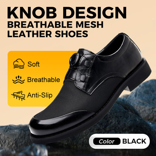 Knob Design Breathable Mesh Leather Shoes