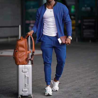 Men’s Stylish Long Sleeve Jacket & Jogger Pants 2-Piece Set