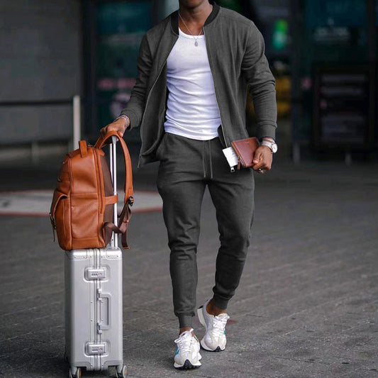 Men’s Stylish Long Sleeve Jacket & Jogger Pants 2-Piece Set