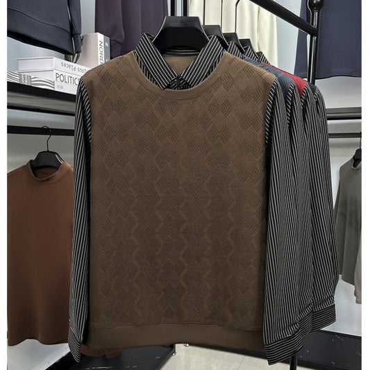 Men's Casual Faux Two-Piece Long-Sleeve Top