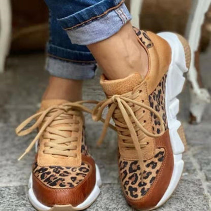 Women's Casual Leopard Print Lace Up Sneakers