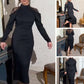 Women's Elegant Mock Neck Lace Back Midi Dress
