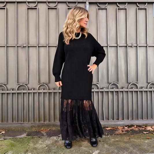 Women’s Elegant Dress With Patchwork Lace Hem