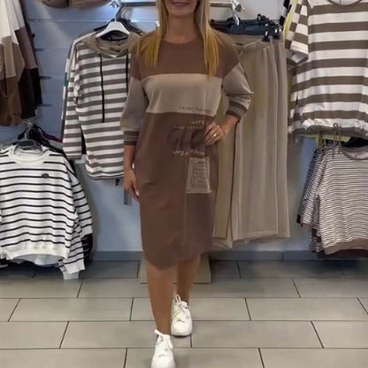 Women's Mid-Sleeve Colorblock Panel Dress