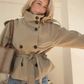 Double-Breasted Waist-Tie Stand Collar Cropped Coat