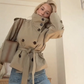 Double-Breasted Waist-Tie Stand Collar Cropped Coat