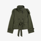 Double-Breasted Waist-Tie Stand Collar Cropped Coat