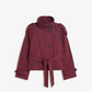 Double-Breasted Waist-Tie Stand Collar Cropped Coat