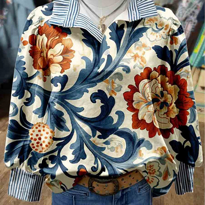 Women’s Elegant Floral Print Long-Sleeve Shirt