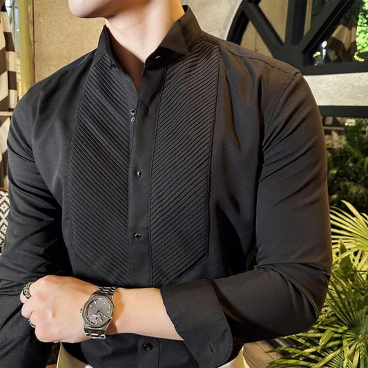 Men’s Vintage Pleated Front Long Sleeve Shirt