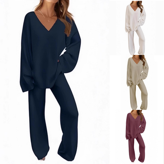 💥Christmas Sale 50% OFF👚Women's V-Neck Long Sleeve Sweater & Pants Set👖 ✨The perfect cozy gift! Soft & stylish for holiday season🎄