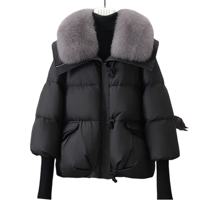 Women’s Stylish Short Down Jacket With Fluffy Collar