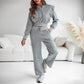 2-Piece Ribbed Knit Long Sleeve Crop Top Wide Leg Pants Matching Lounge Set Loungewear