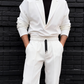 Men's Casual Lapel Top & Drawstring Pants Set