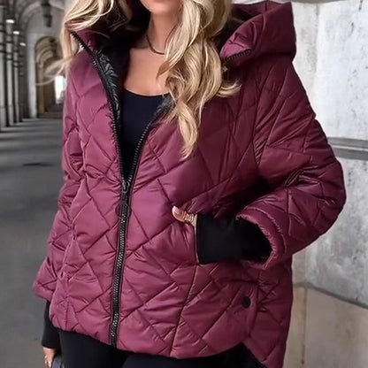 Women's Diamond Quilted Puffer Jacket – Retro Faux Fur Trim Hood, 90% Down Fill, -25℃ Warm for Holiday Gatherings & Urban Commute