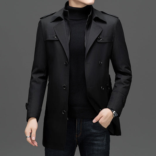 Men's Medium-Length Trench Coat with Detachable Inner