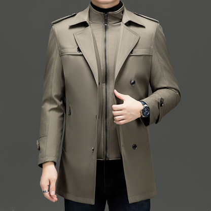 Men's Medium-Length Trench Coat with Detachable Inner