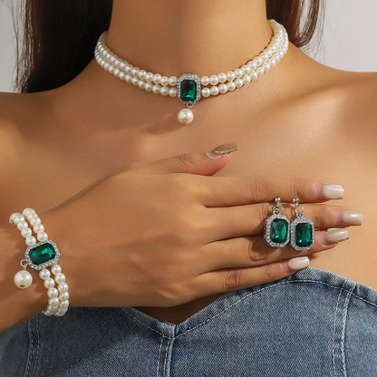 4PCS Luxury Jewelry Double Layer Faux Pearl Set