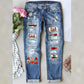 Women's Christmas Pattern Ripped Jeans