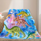 Vibrant Dinosaur Print Flannel Throw Blanket