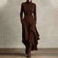 Women's Elegant High-Neck Asymmetrical Draped Maxi Dress