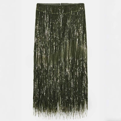 Women's Stunning Sequined Tassel Elegant Midi Skirt