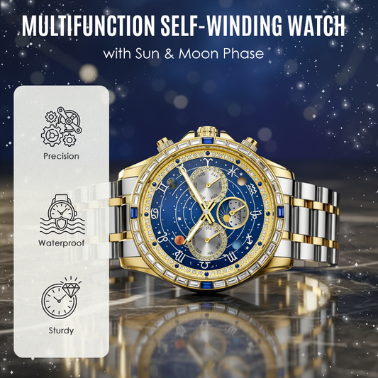 Multifunction Self-Winding Watch with Sun & Moon Phase
