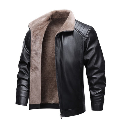 Men's Winter PU Leather Jacket with Plush Lining
