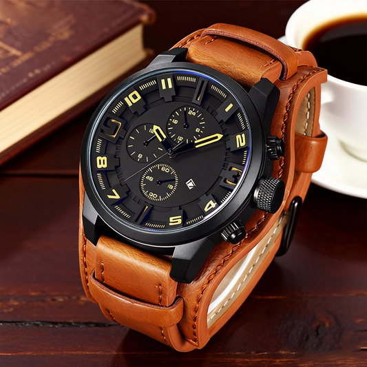 Men's Business Quartz Watches with PU Leather Strap