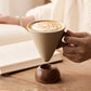 Vintage Coffee Mug with Wooden Handle & Saucer