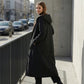 Women’s Vintage Fuzzy-Lined Long Coat With Hood