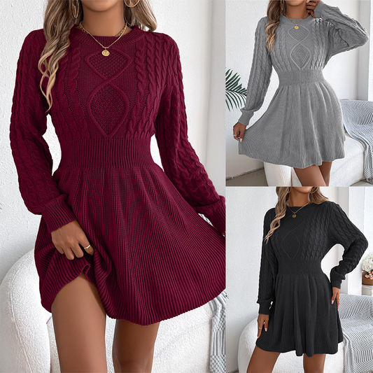 Women's Long Sleeve Cable Knit Sweater Dress