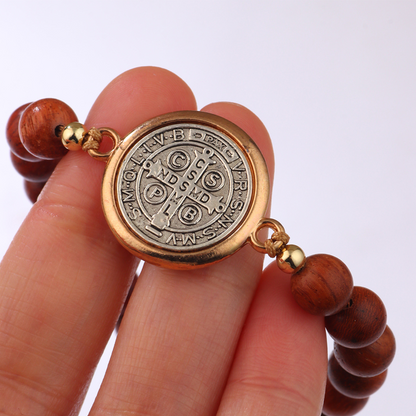 Unisex Adjustable Wooden Beads St Benedict Bracelet
